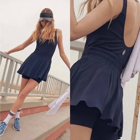 Free People Movement XS Navy Blue Full Court Tennis Dress One Piece Romper - Picture 1 of 7